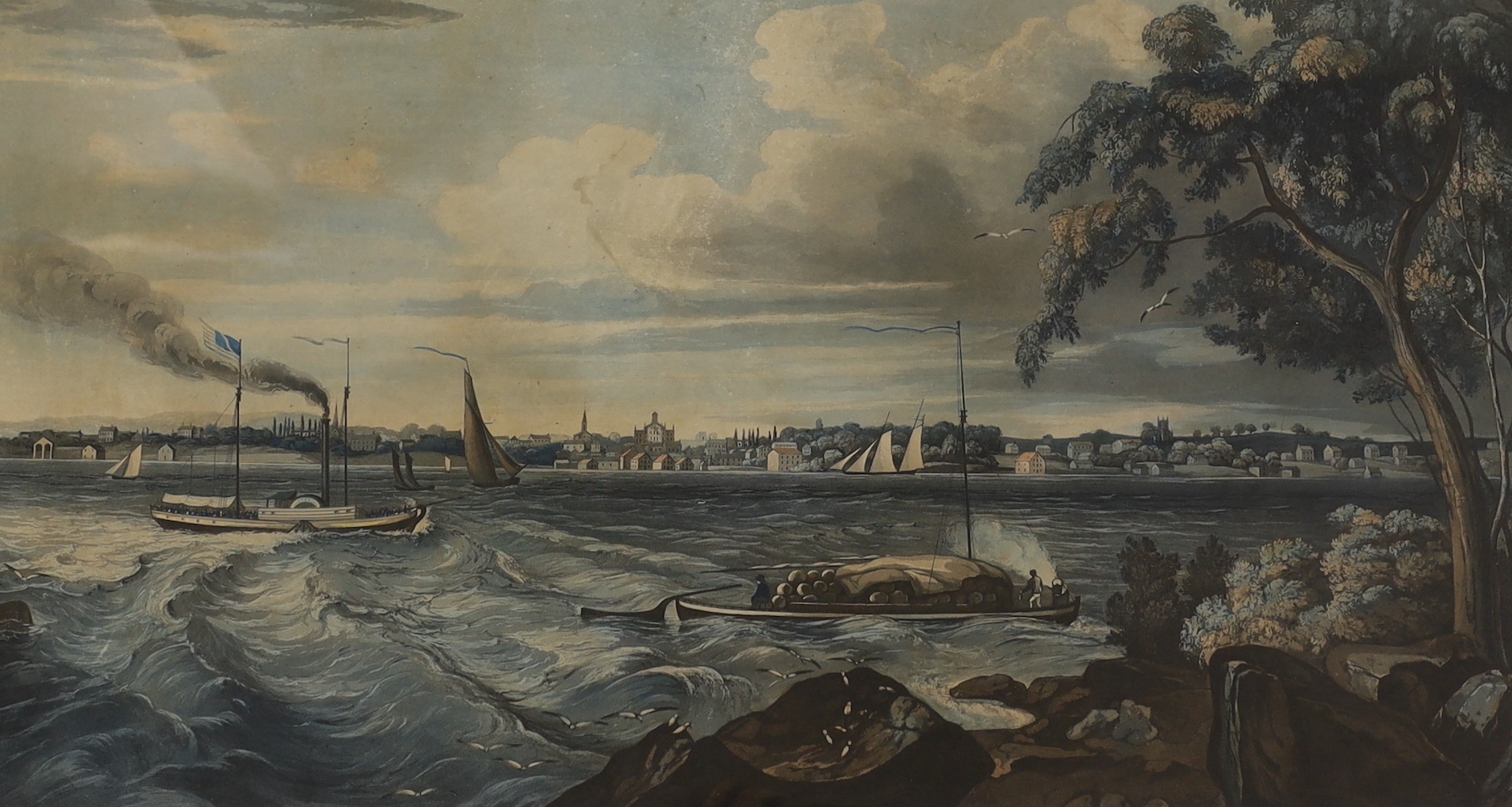 Joshua Gleadah after James Gray, a set of seven 19th century aquatints, Canadian landscapes and two others of Granada, largest 57 x 36cm